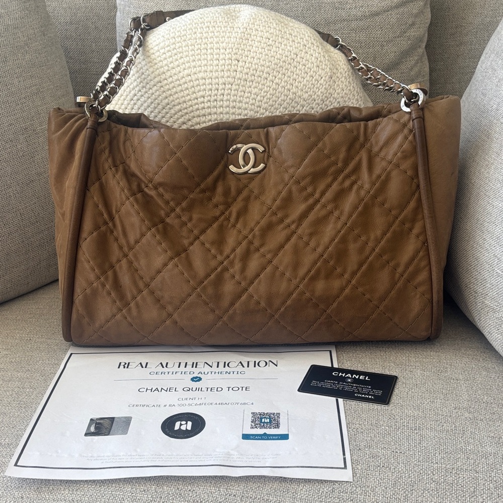 CHANEL Tan Quilted Tote Bag